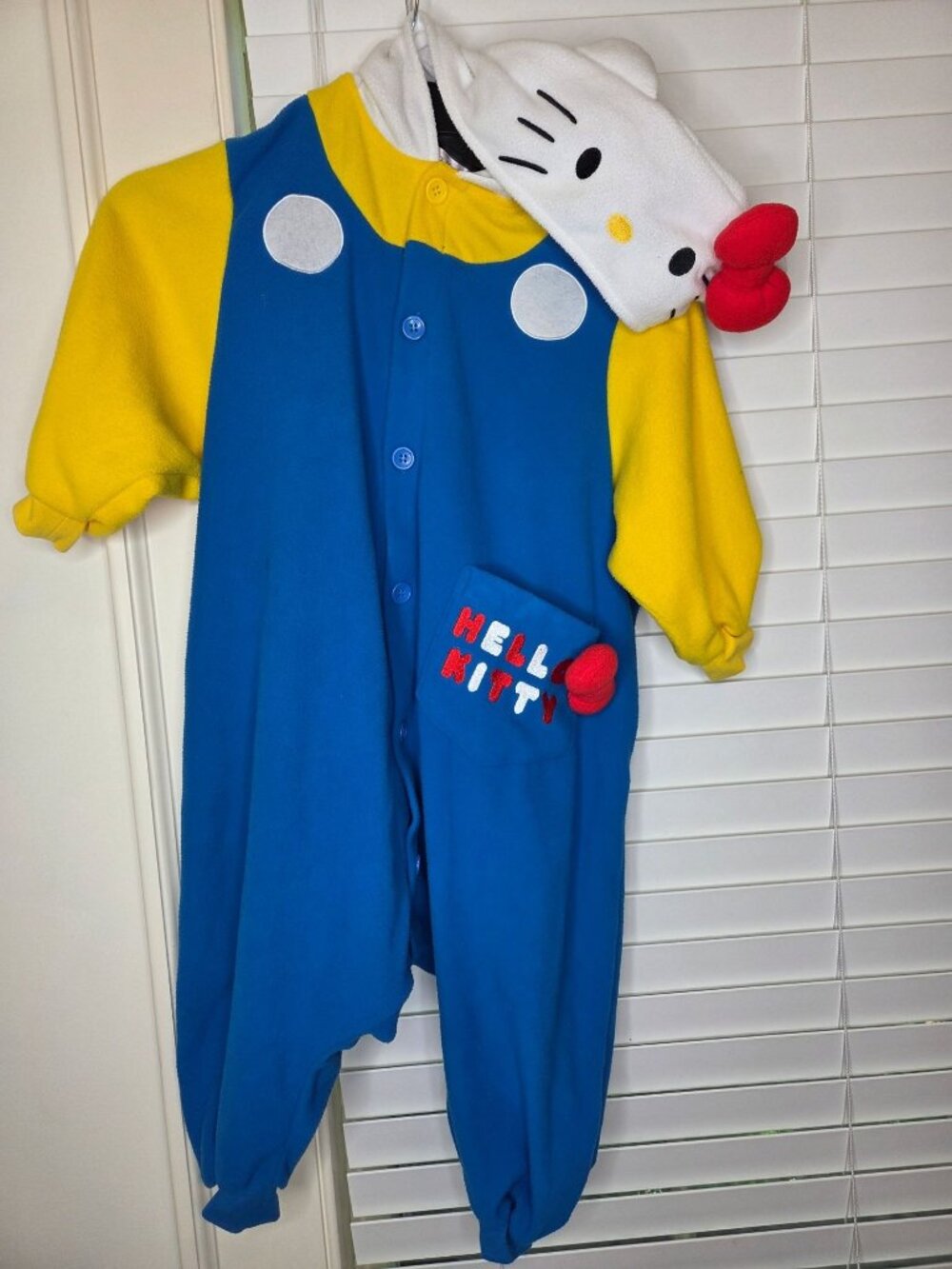 Kids Hello Kitty Fleece Hooded Halloween costume One piece Pajamas Blue sz 110
